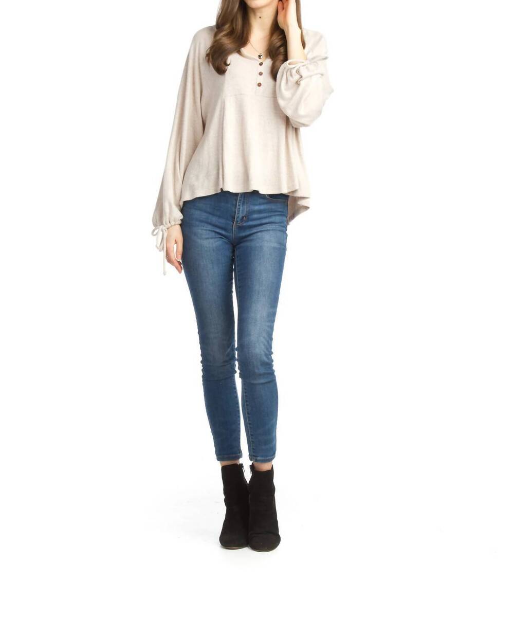 NEW PAPILLON soft boho lightweight sweater with tie sleeves in beige